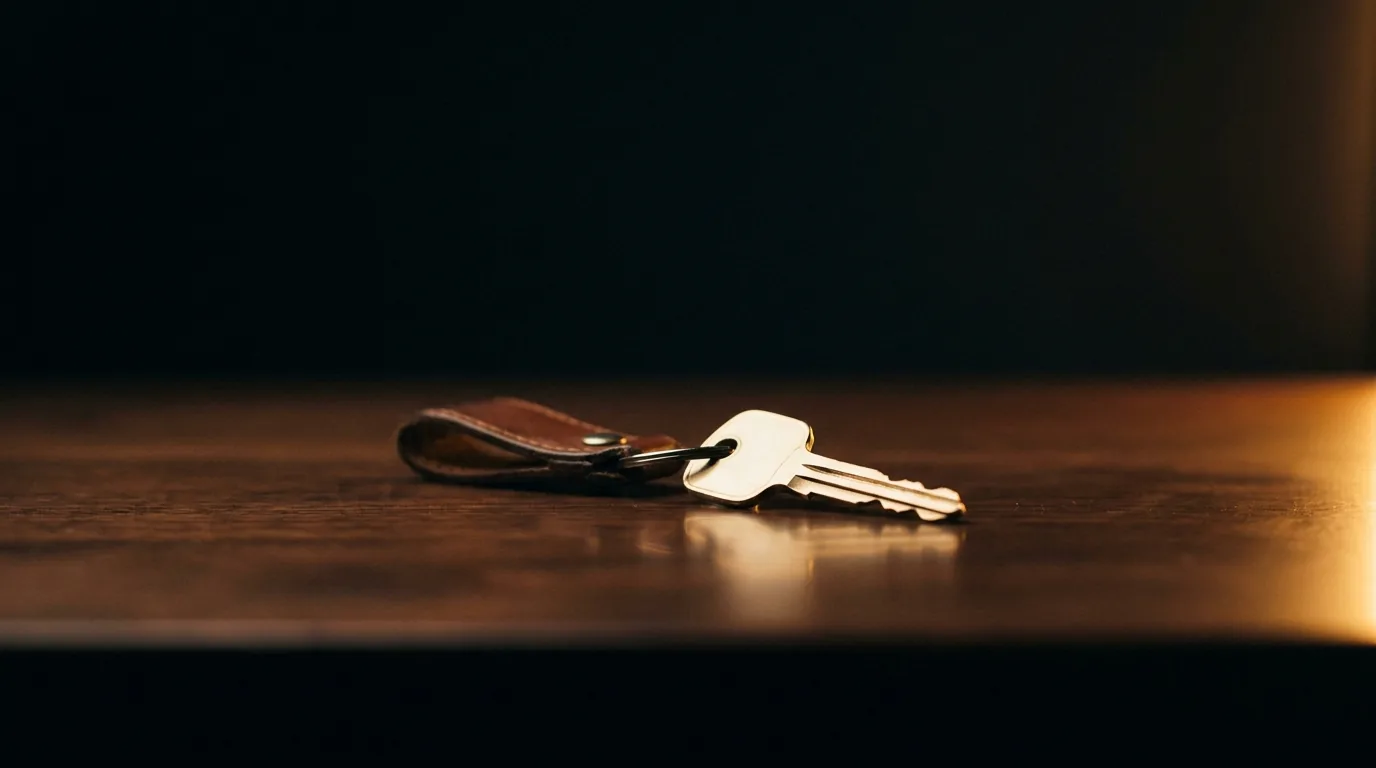 Clé de voiture sur bureau en noyer, ambiance feutrée