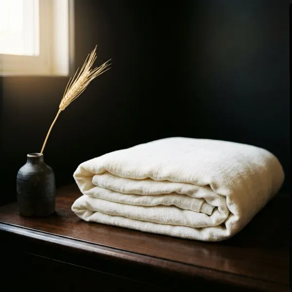 Couverture pliée avec vase de blé