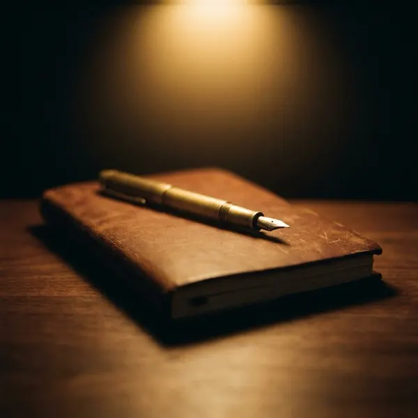Stylo plume sur carnet de cuir